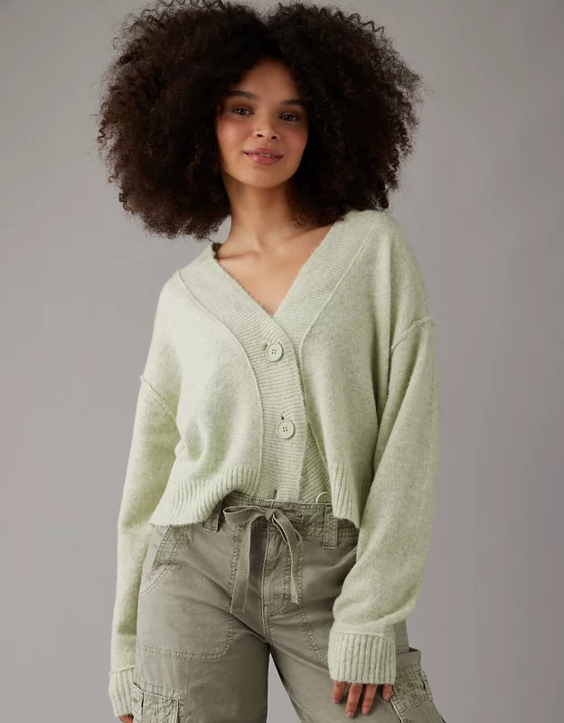AE Whoa So Soft Cropped Button-Front Cardigan | American Eagle Outfitters (US & CA)