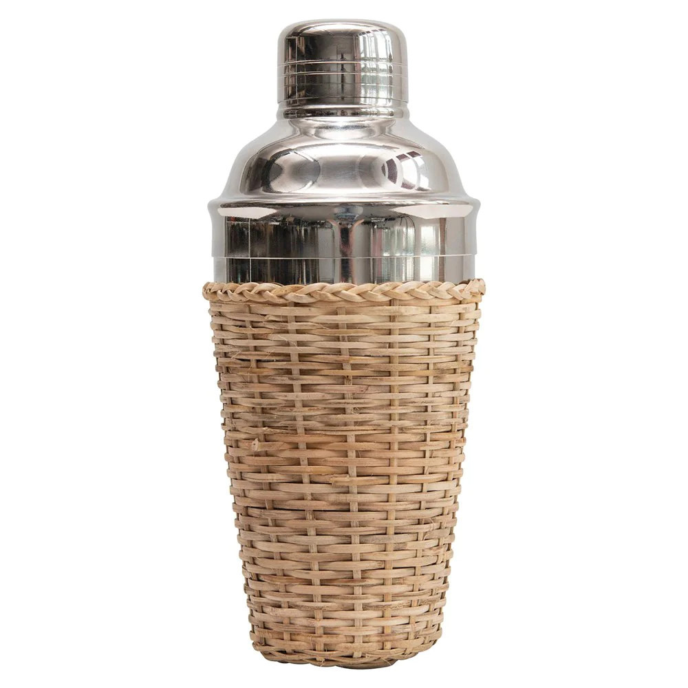 Stainless Steel Cocktail Shaker w/ Woven Rattan | Megan Molten