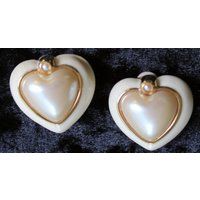 Magnificent St John White Enamel Pearl Heart Earrings Bridal | Etsy (US)