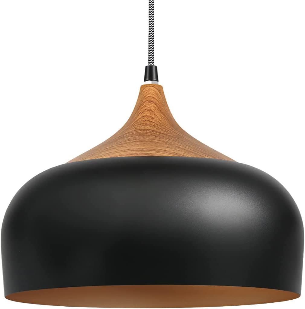 Tomons Pendant Light Modern Lantern Lighting with LED Bulb, Wood Pattern Dome Minimalist Industri... | Amazon (US)