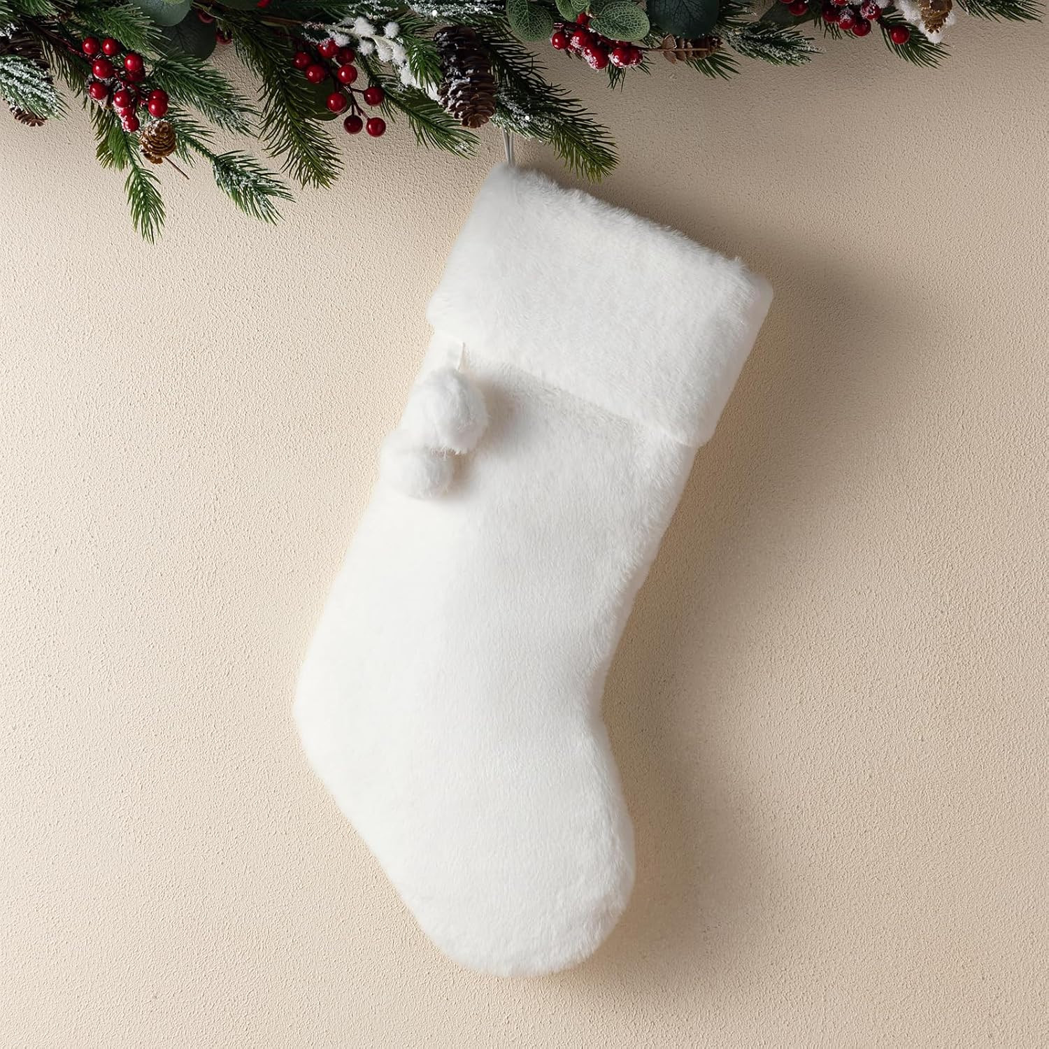 White Plush Christmas Stocking,Large Soft Faux Fur Xmas Stockings,Rustic Hanging Stockings Orname... | Amazon (US)