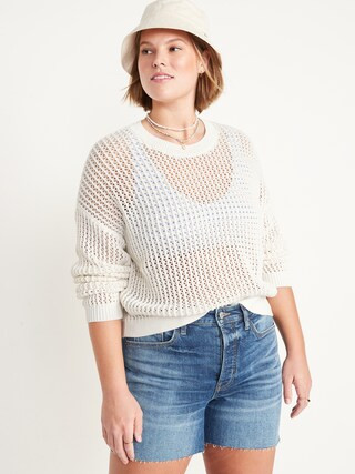 Long-Sleeve Cropped Crochet Sweater for Women | Old Navy (CA)