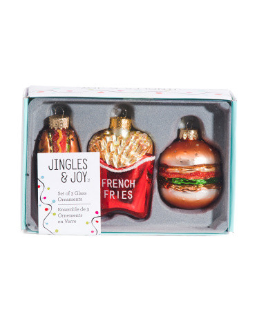 Set Of 3 Burger Hotdog Fries Glass Ornaments | Pillows & Decor | Marshalls | Marshalls