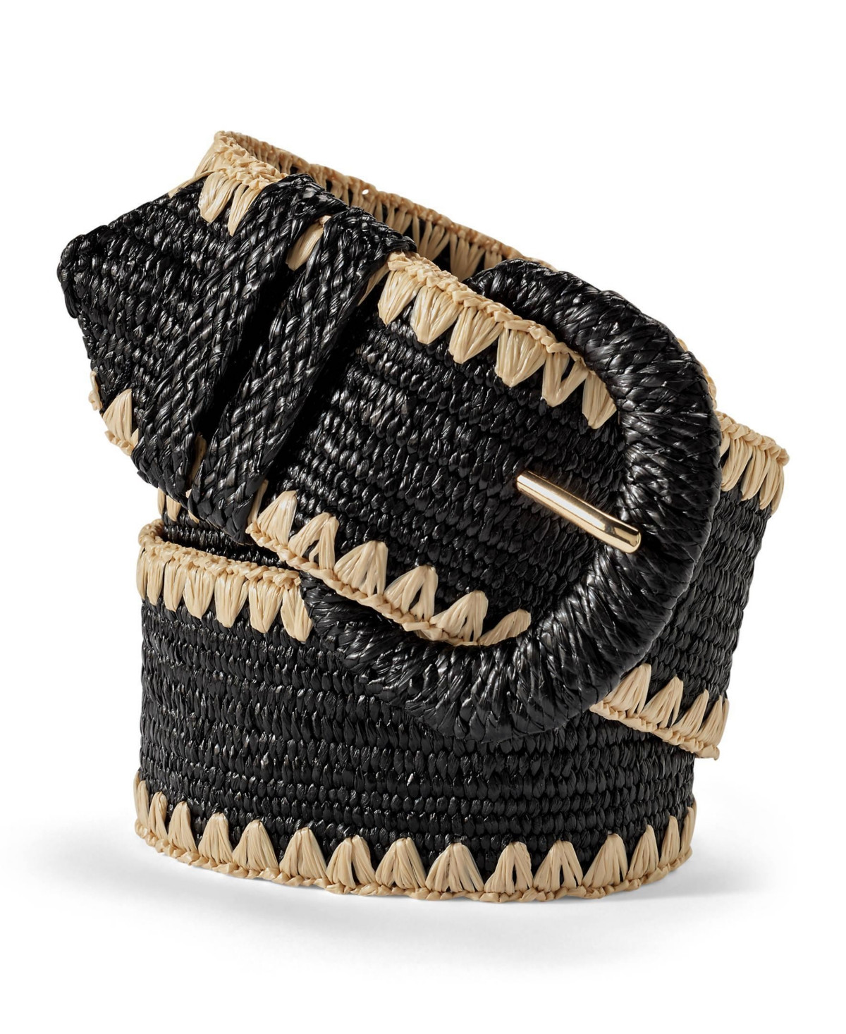 Lands' End Women's Stretch Raffia Belt - Black/natural | Macy's