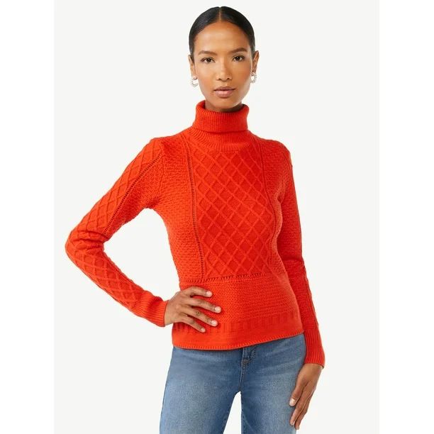 Scoop Women's Cable Knit Turtleneck Sweater - Walmart.com | Walmart (US)