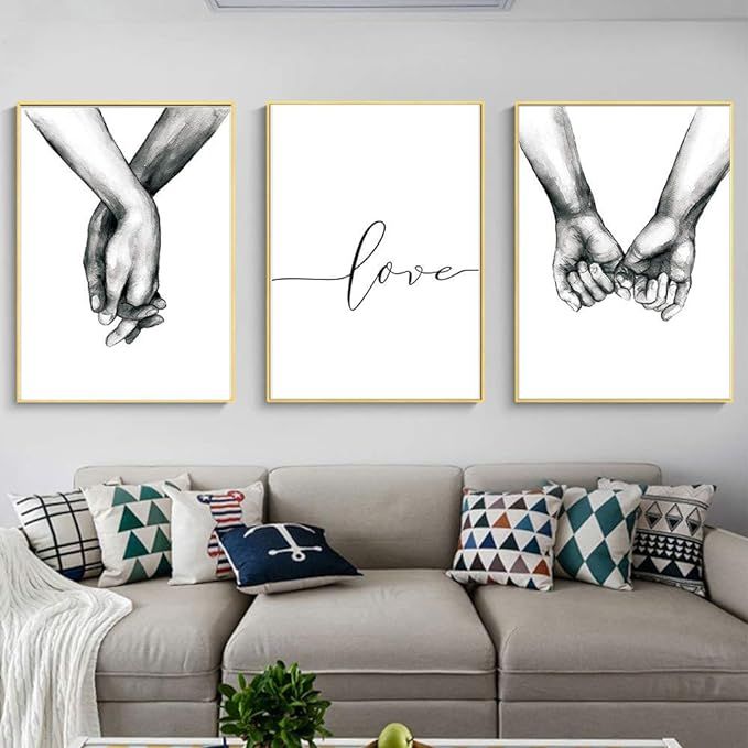 Kiddale Love and Hand in Hand Wall Art Canvas Print Poster,Simple Fashion Black and White Sketch ... | Amazon (US)