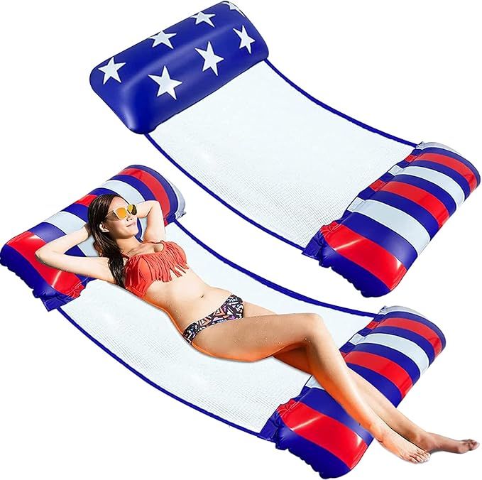 2 Pack Inflatable Hammock Pool Floats Adult Size, 4th of July Multi-Purpose Swimming Pool Party T... | Amazon (US)