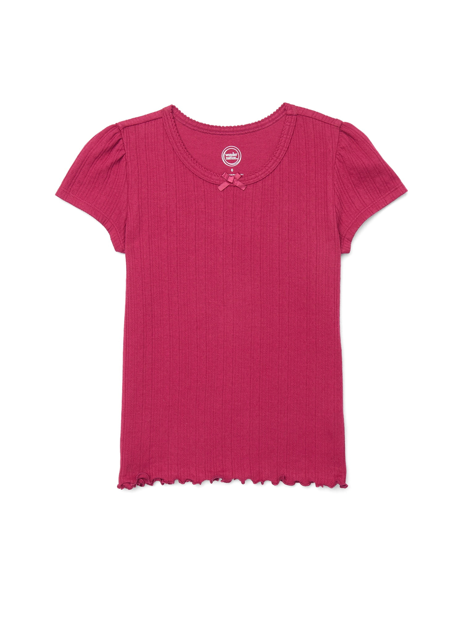Wonder Nation Little Girls Short Sleeve Ribbed Lettuce Edge Tee, Sizes 4-10 | Walmart (US)