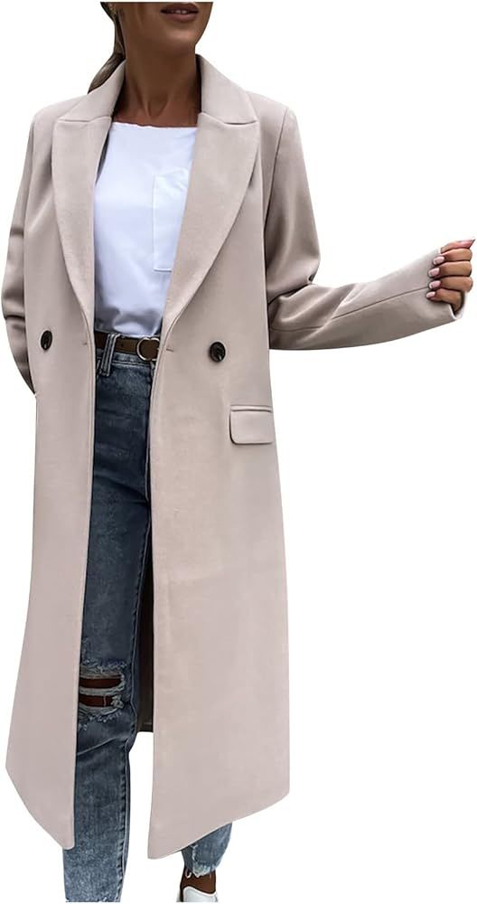 Women's Long Winter Coats Woolen Coat Fashion Casual Solid Color Cardigan Formal Sleeve Jacket Co... | Amazon (US)