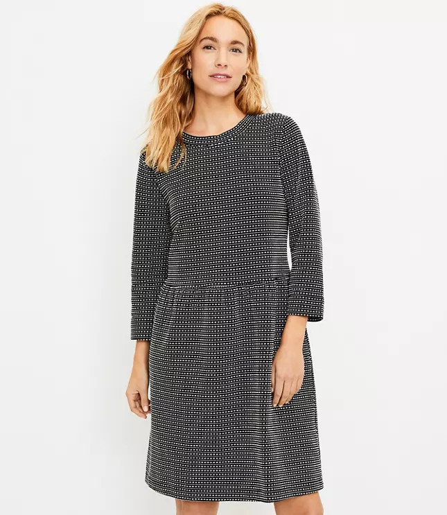 Textured Button Back Swing Dress | LOFT