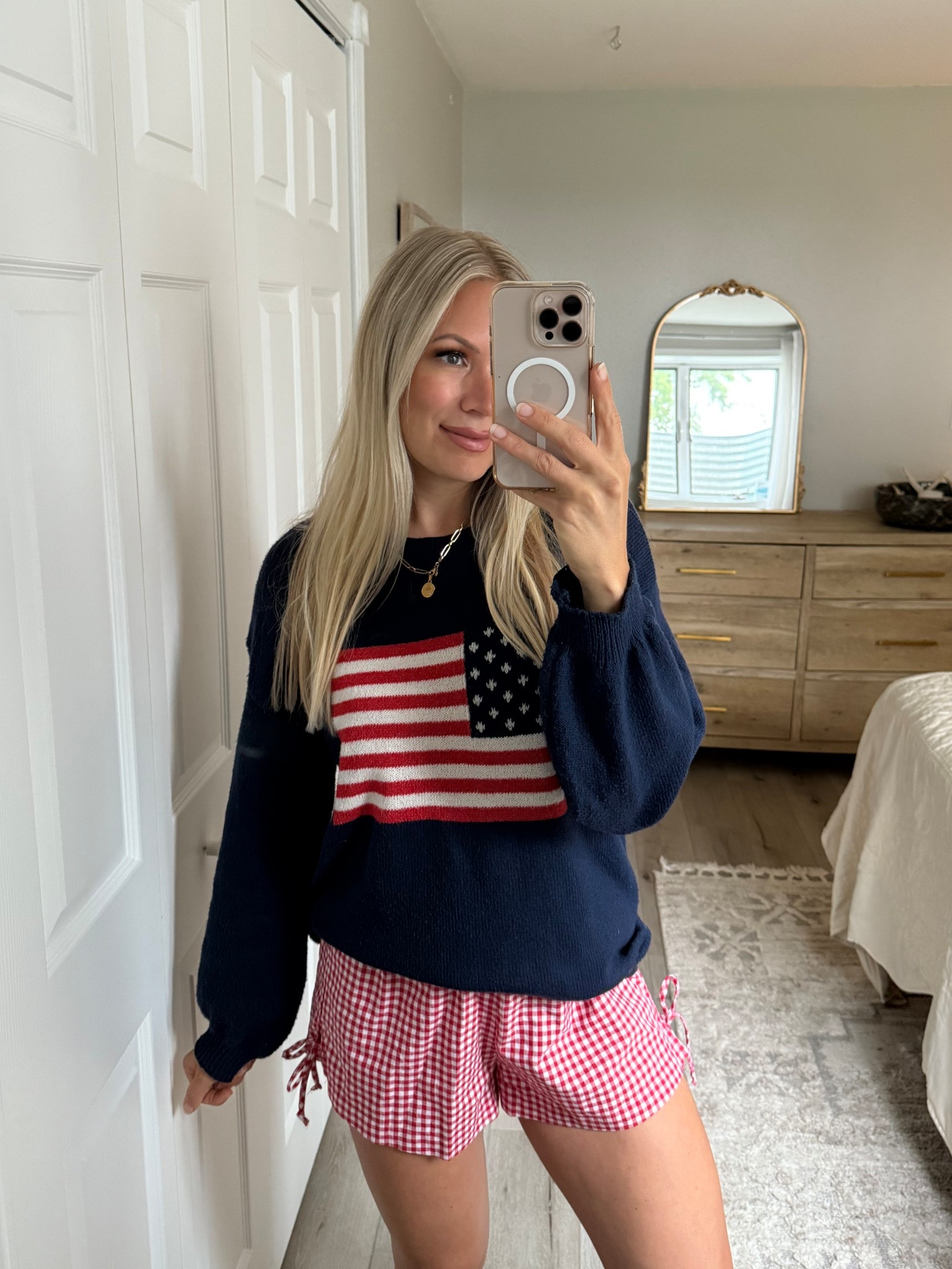 Memorial Day outfit, 4th of July outfit, patriotic outfit. Wearing size large in sweatshirt and small in shorts 

#LTKStyleTip #LTKSeasonal #LTKFindsUnder100
