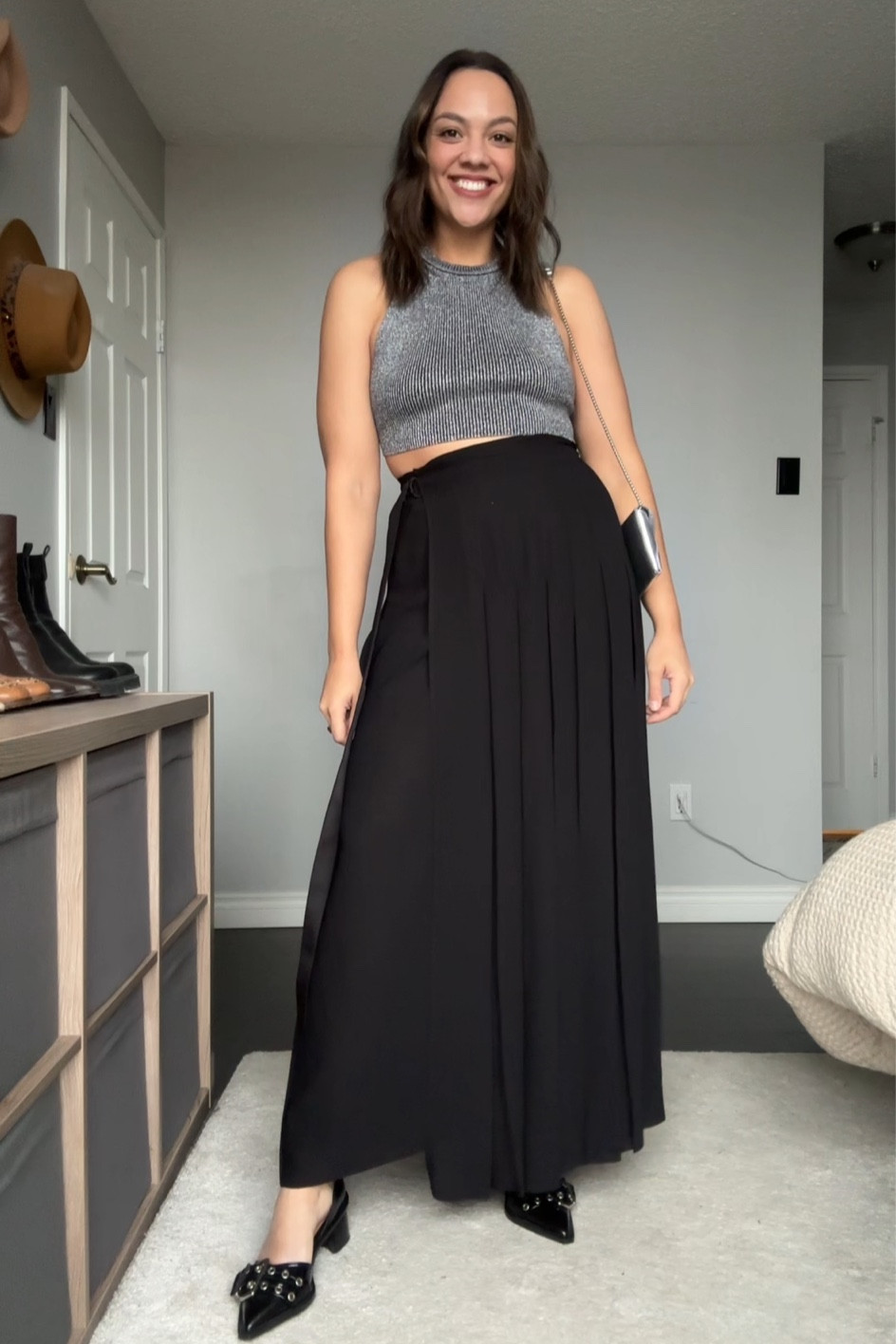 Holiday outfit/Christmas outfit inspiration! Details below:
-Banana Republic long pleated maxi wrap skirt, I have a size 8. 
-Silver top, similar linked. 
-Ganni patent leather cut out pumps. 


#LTKCyberWeek #LTKparties #LTKHoliday