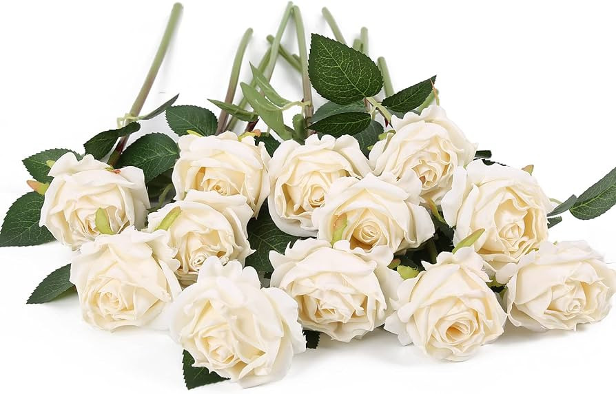 IPOPU White Roses Artificial Flowers 12pcs Vintage Dried White Flowers Artificial Roses Silk Flow... | Amazon (US)