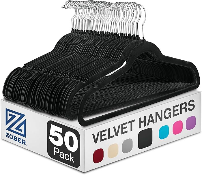 ZOBER Black Velvet Hangers 50 Pack - Clothes Hangers, Coat Hanger for Pants & Dress Clothes - Non... | Amazon (US)