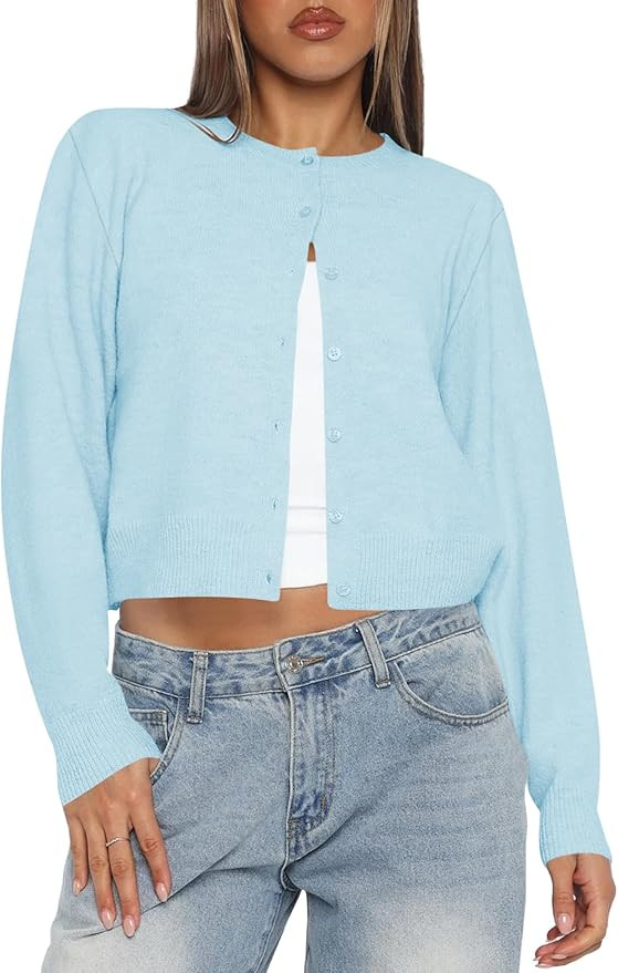 Kistore Womens Cropped Cardigan Sweaters Lightweight Long Sleeve Button Up Knit Cardigan Fashion ... | Amazon (US)