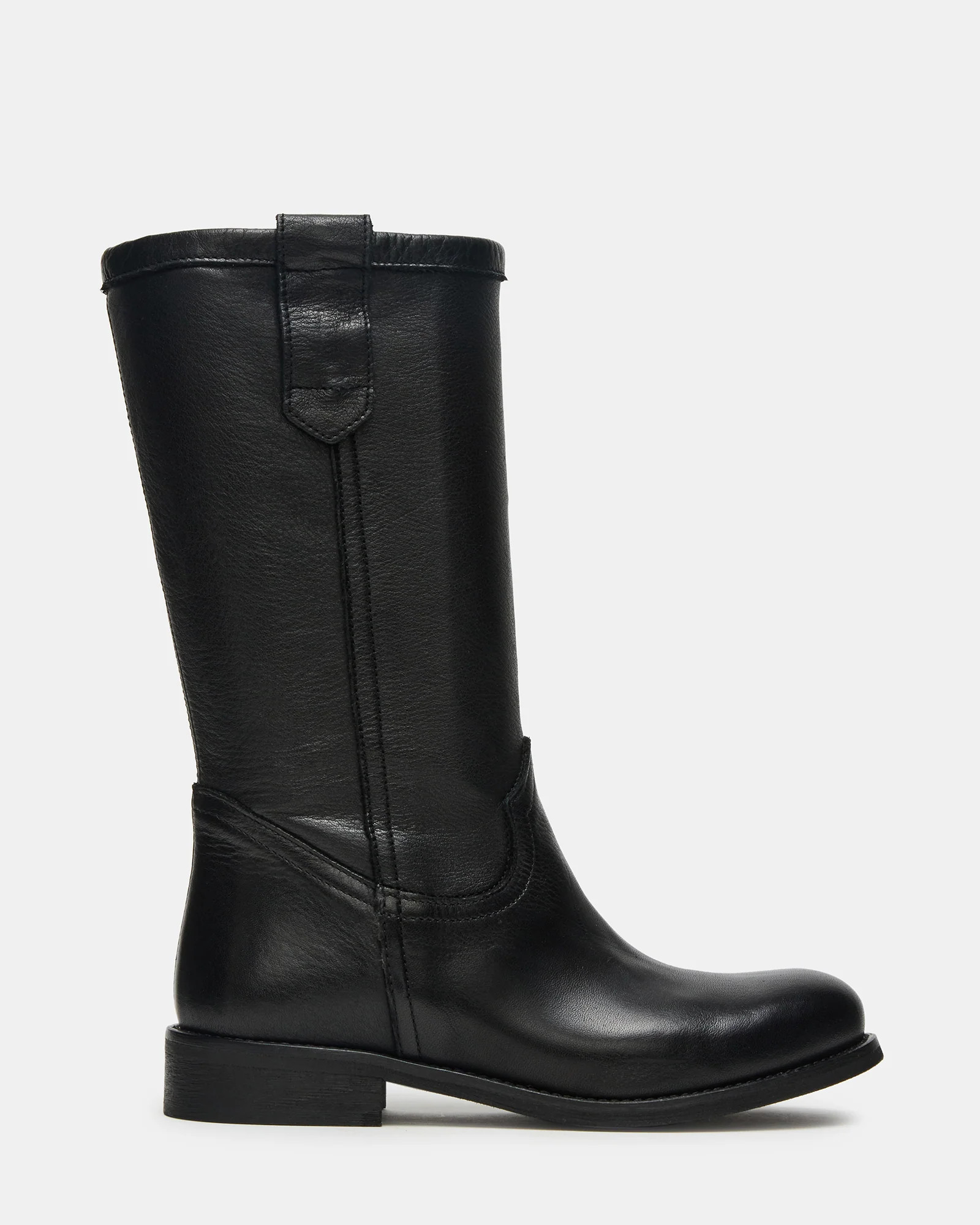RUBEN Black Leather Rounded Toe Women's Boot | Steve Madden (US)