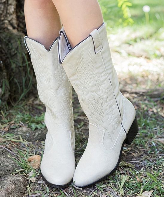 Heli Women's Casual boots White - White Embroidered Cowboy Boot - Women | Zulily