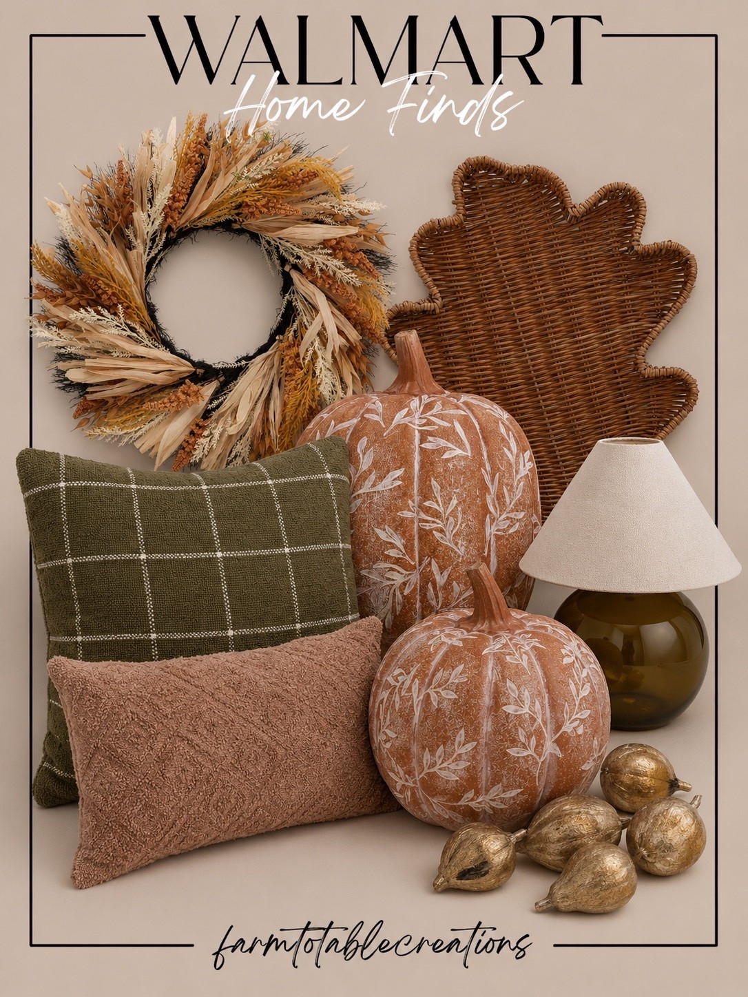 Walmart Fall Home Finds 🍂🤎

Walmart’s fall decor is so good this season! I’m loving the mix of warm terracotta, deep olive green, woven textures and touches of antique gold. These finds make it easy to bring that cozy fall feeling into your home without completely changing your everyday decor.

Follow @farmtotablecreations on Instagram for more cozy home finds and trending decor.

The woven leaf tray and textured wreath add beautiful natural warmth, while the patterned pumpkins and layered pillows bring in just enough seasonal color. Add the little amber lamp and gold accents for a cozy, elevated fall look that feels collected and inviting.

#LTKHome #WalmartFinds #WalmartHome #WalmartHomeFinds #WalmartDecor #WalmartFall #FallDecor #FallHome #CozyFall #AutumnDecor #NeutralFallDecor #AffordableHomeDecor #CozyHome #HomeDecor #FallHomeInspo

#LTKHome #LTKSaleAlert