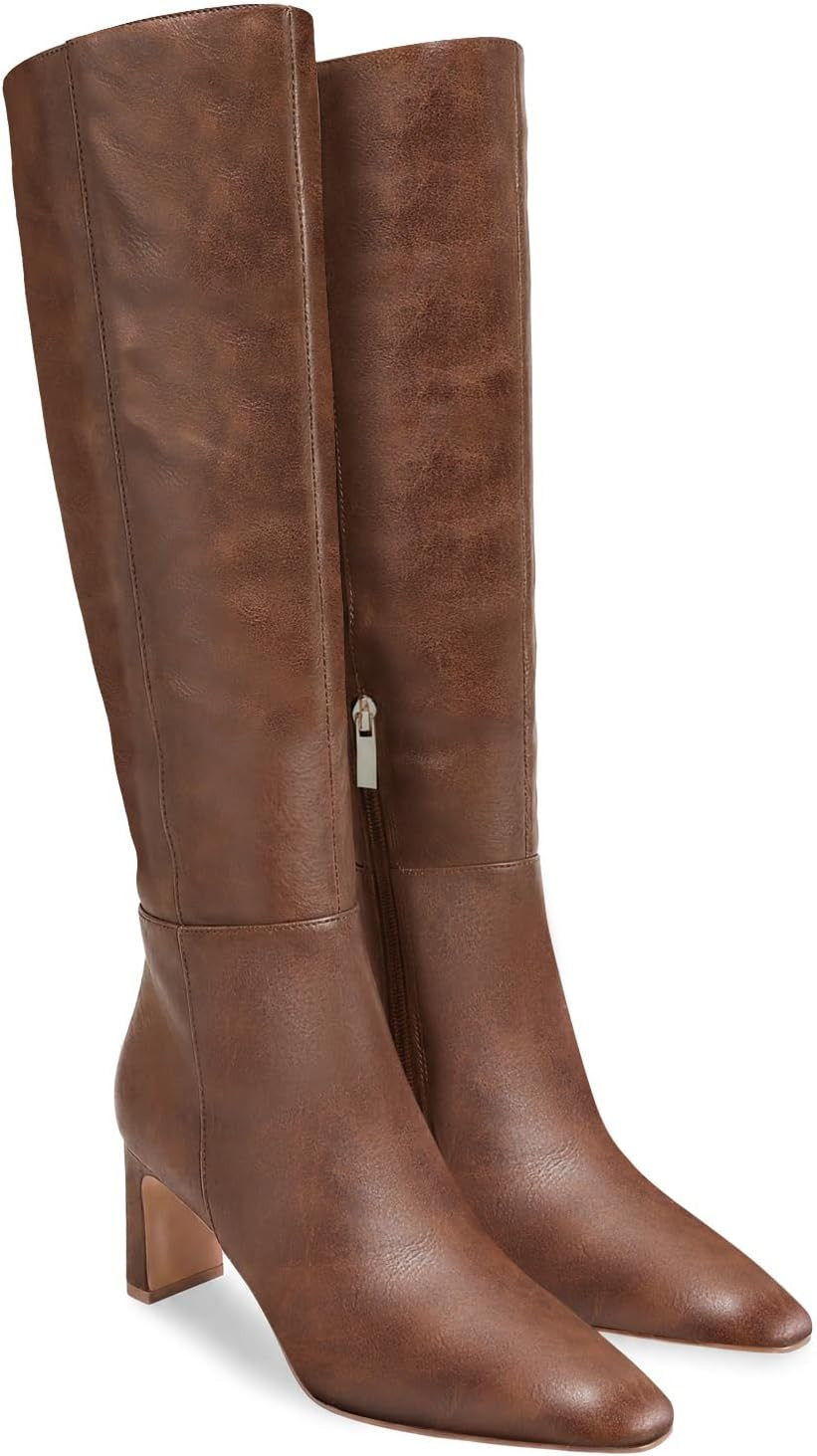 Coutgo Womens Knee High Boots Closed Pointed Toe Chunky Heel Tall Boots Side Zipper Fall Dress Boot Shoes | Amazon (US)