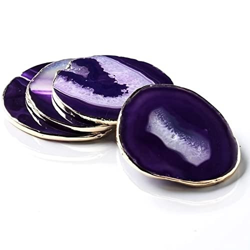 Yougoals 4PK Agate Coaster Geode for Drinks, Purple Gemstone Natural Stone Coasters Agate Slices Coaster Cup Mat for Home Decor for Coffee Table | Amazon (US)