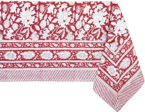 ATOSII Meraki Red 100% Cotton Tablecloth, Handblock Print Rectangle Table Cover for Kitchen Dining I | Amazon (US)
