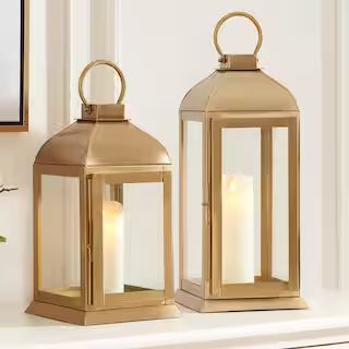 Home Decorators Collection Classic Gold Metal Lantern Candle Holder - Hanging or Tabletop (Set of... | The Home Depot