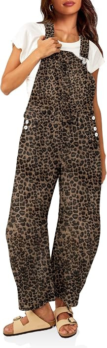Womens Denim Bib Overalls Barrel Leg Adjustable Strap Jean Jumpsuit | Amazon (US)