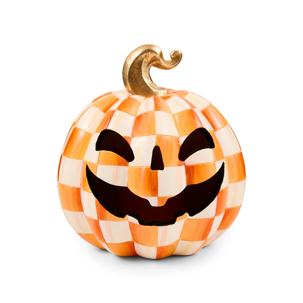 Orange Check Small Illuminated Jack O'Lantern | MacKenzie-Childs
