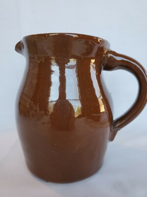 Vintage Brown Crock Pitcher Glazed Art Pottery Hand Made Vase 6" Single Handle  | eBay | eBay US