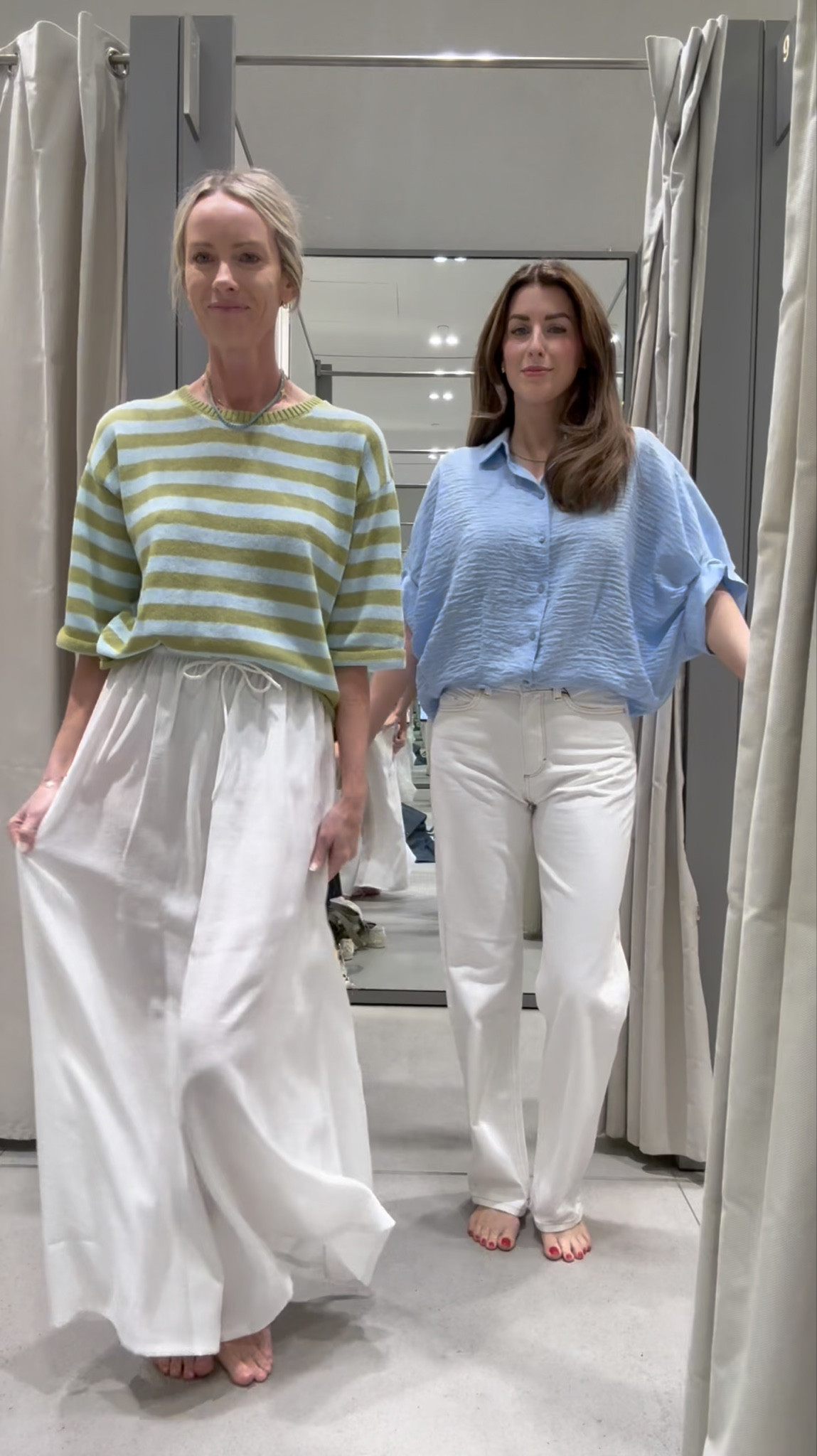 Zara try-on haul with all of my new spring and summer pieces — full sizing breakdown for every piece. White jeans outfits, the perfect red peplum top, a French dress for vacation, a striped cover-up, blue jeans with a gold button detail, a beaded silver going-out top, and a few sleeveless button-ups for warm weather days.

Sizing reference (I am usually a US 2 / S):

▫️ White jeans with braided belt — size 34 (US 2) ▫️ Striped sleeveless button-up — Small ▫️ Beaded silver top — Medium ▫️ Blue blouse-y high-low top — needs a Small (had on Medium, store was sold out) ▫️ Red peplum top — Small (perfect for an inverted triangle body shape) ▫️ Blue + brown striped button-up — Small ▫️ Second pair of white jeans — US 2 ▫️ Light wash blue jeans with gold button — sized up to US 4 ▫️ French mini dress — Small (wear shapewear underneath to prevent lines) ▫️ Blue and green striped beach cover-up — Small

Perfect pieces for spring outfits, summer vacation outfits, beach trips, brunch, date nights, and warm weather travel. Linked everything below 🤍

#LTKOver40 #LTKTall