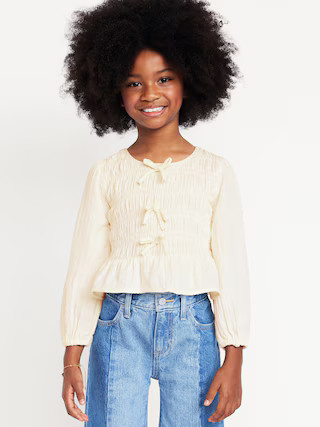 Long-Sleeve Smocked Double-Weave Top for Girls | Old Navy (US)