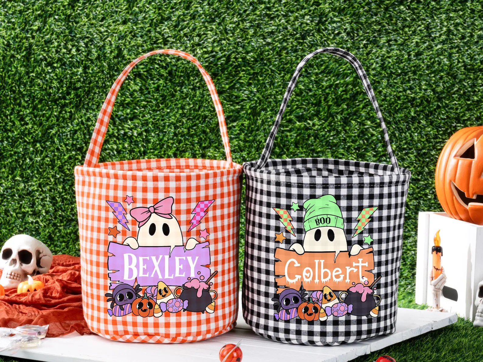 Kids Halloween Basket, Monogram Halloween Bucket, Trick or Treat Bag, Personalized Halloween Buck... | Etsy (US)