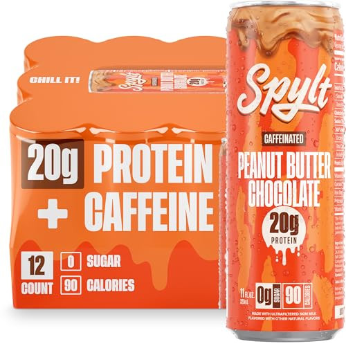 Spylt High Protein Peanut Butter Chocolate Milk with 60mg Caffeine & 20g Protein - 90 Calories, Ready to Drink, Sugar Free, Lactose Free Milk, Perfect for Workout Recovery & Afternoon Pick Me Up - 12 Count | Amazon (US)