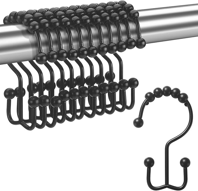 Titanker Black Shower Curtain Hooks Rings, Rust-Resistant Metal Double Glide Shower Hooks for Bat... | Amazon (US)
