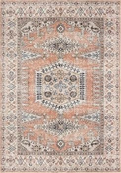 Valenrug Machine Washable Tribal Area Rug, 5' x 7', Distressed Medallion, Peach | Amazon (US)