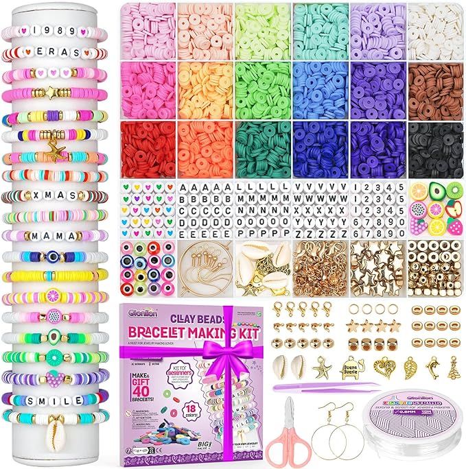 Gionlion 5200 Clay Beads Bracelet Making Kit for Beginner, Friendship Preppy Polymer Heishi Beads... | Amazon (US)