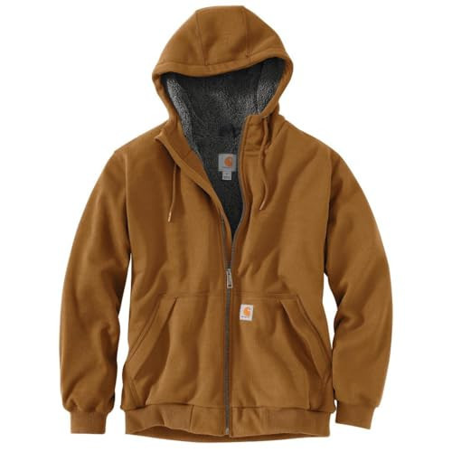 Carhartt Men's Rain Defender Relaxed Fit Midweight Sherpa-Lined Full-Zip Sweatshirt, Carhartt Brown, Small | Amazon (US)
