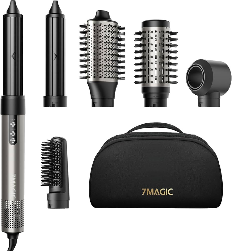 7MAGIC 6 in 1 Multi Hair Styler & High-Speed Hair Dryer Brush Silver | Amazon (US)