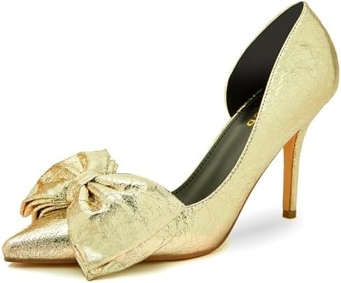 WSKEISP Womens Bow High Heels Dress Shoes 3.54IN Stiletto Kitten Heels Closed Pointed Toe D'Orsay... | Amazon (US)