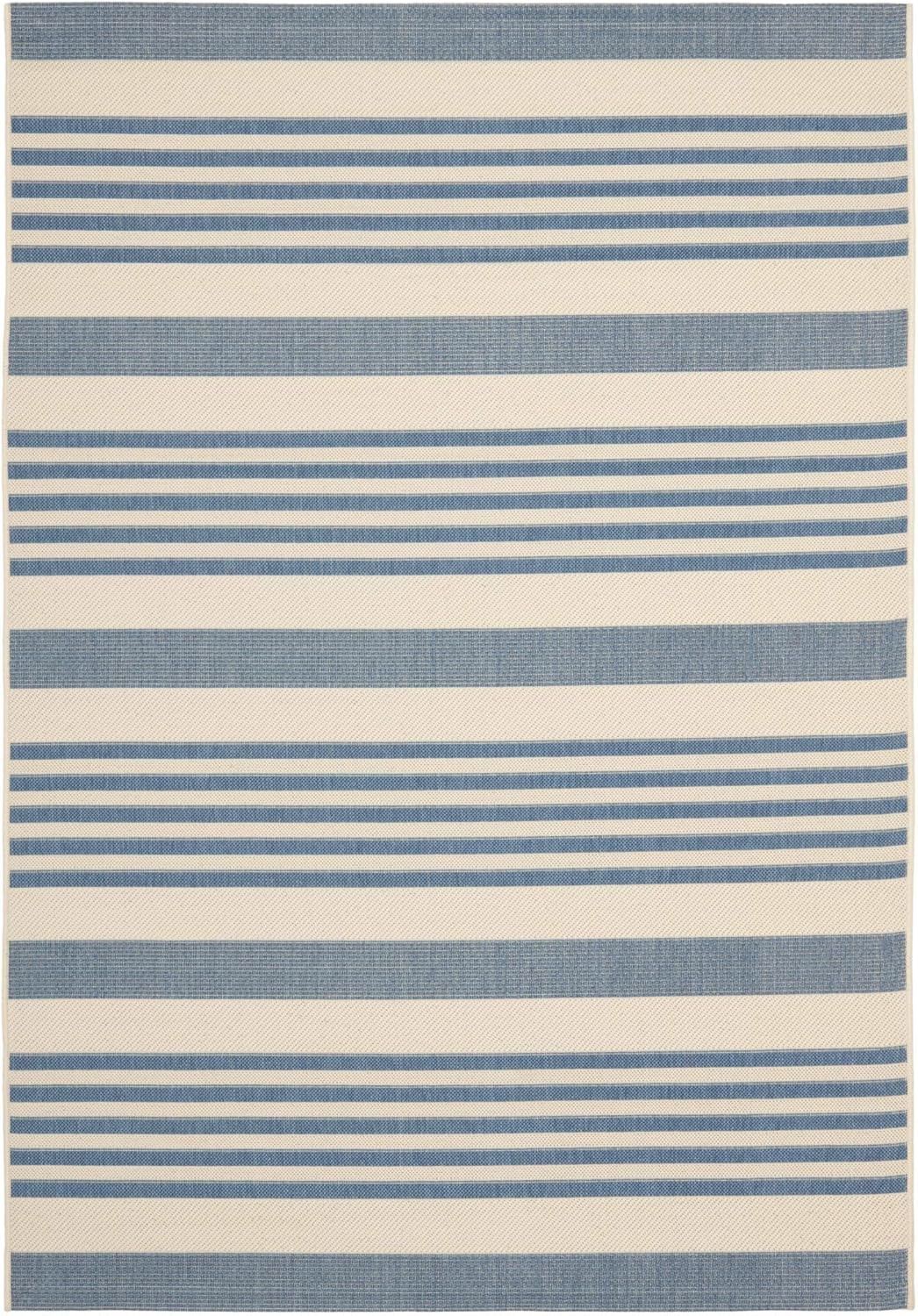 SAFAVIEH Courtyard Collection 5'3" x 7'7" Beige/Blue CY6062 Stripe Indoor/ Outdoor--Waterproof Ea... | Amazon (US)