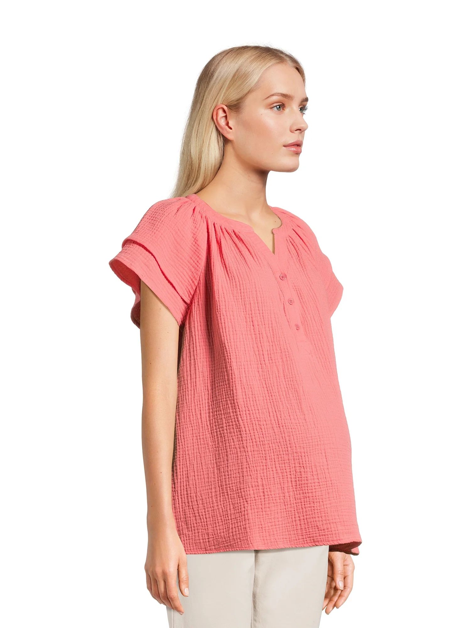 Time and Tru Maternity Women's Blouse with Flutter Sleeves, Sizes S-2XL | Walmart (US)
