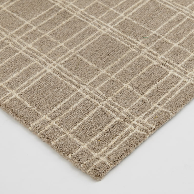 Better Homes & Gardens 7'10"x9'10" Beige Plaid Wool Indoor Area Rug | Walmart (US)