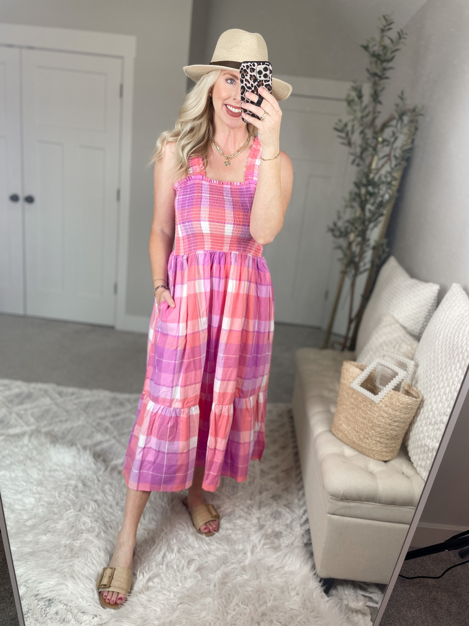 Daily try on, Walmart outfit, time and tru, midi dress, plaid dress, smocked dress, Target sandals 

Wearing a medium!

#LTKunder50 #LTKshoecrush #LTKstyletip
