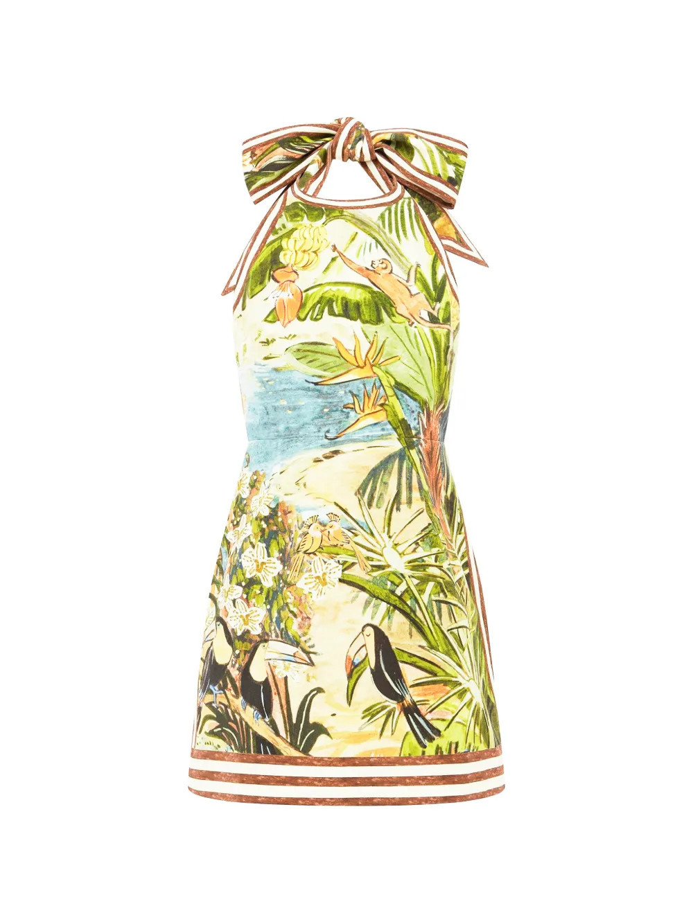 ALEMAIS Toucan Tango halter printed mini dress - Green | Farfetch Global