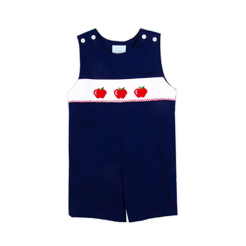 Apple Smocked Navy Jon Jon | Classic Whimsy