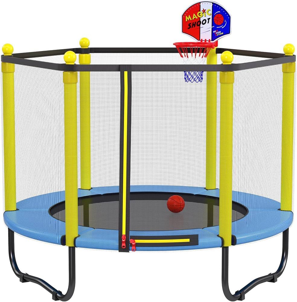 Kids Trampoline with Safety Enclosure Net - 5FT Trampoline with Basketball Hoop for Toddlers Indo... | Amazon (US)