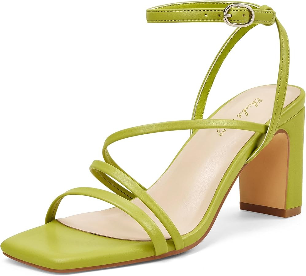 Elisabet Tang Women's Heeled Sandals Square Toe Chunky Shoes Thick Heels Open Toe High Heels Dres... | Amazon (US)