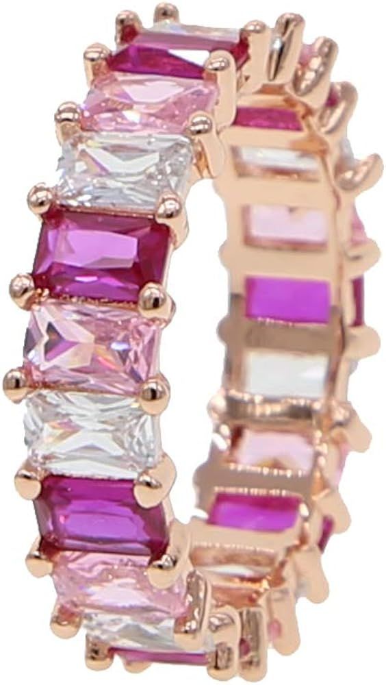 ATJMLADYJEWELRY US Size 5 6 7 8 9 Rainbow Pastel Pinky White Baguette Cz Eternity Band Stacking Enga | Amazon (US)