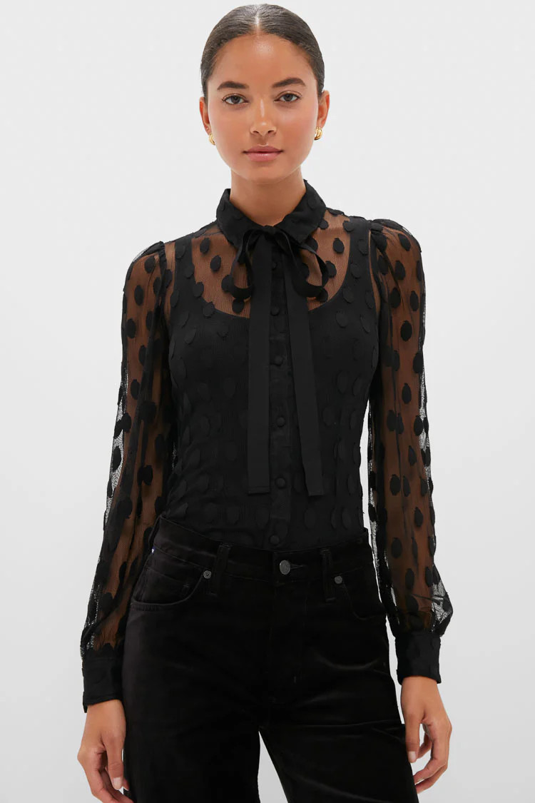 Noir Soraya Lace Neck-Tie Blouse | Tuckernuck (US)