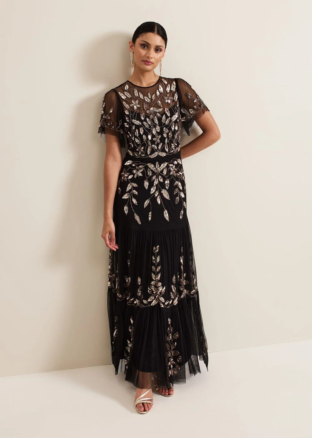 Hilary Black Embellished Midi Dress | Phase Eight UK | | Phase Eight